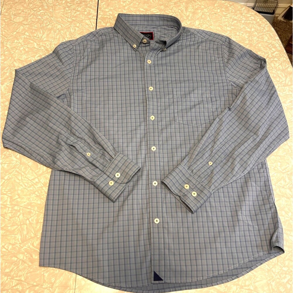 UNTUCKit Men's XL Slim Fit Blue window pane plaid Cotton Button-Up Shirt